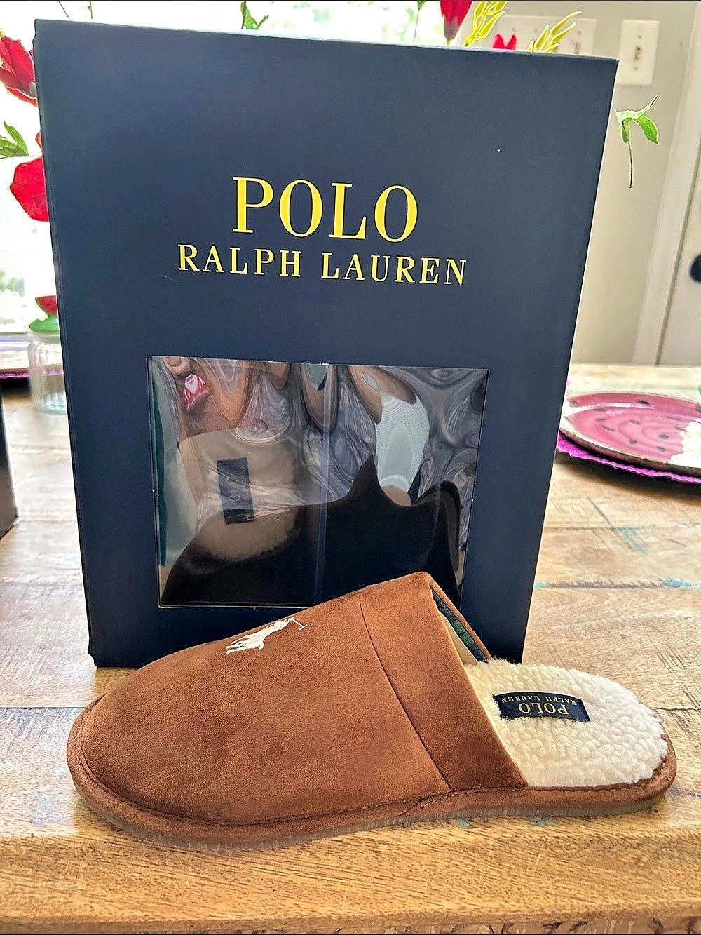 Polo Ralph Lauren Brown Fleece-Lined Slippers NWT Men's 9M